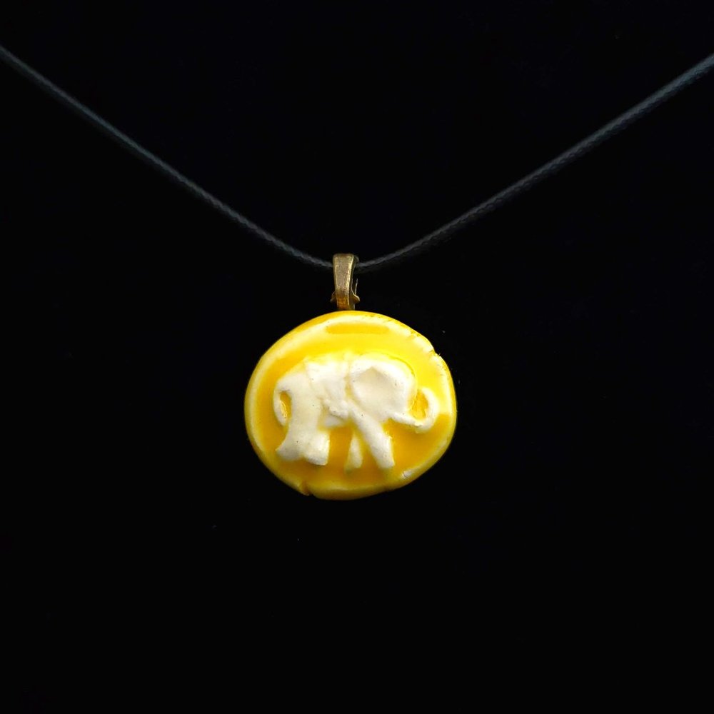 Handmade Ceramic Sunny Yellow Elephant Pendant Necklace